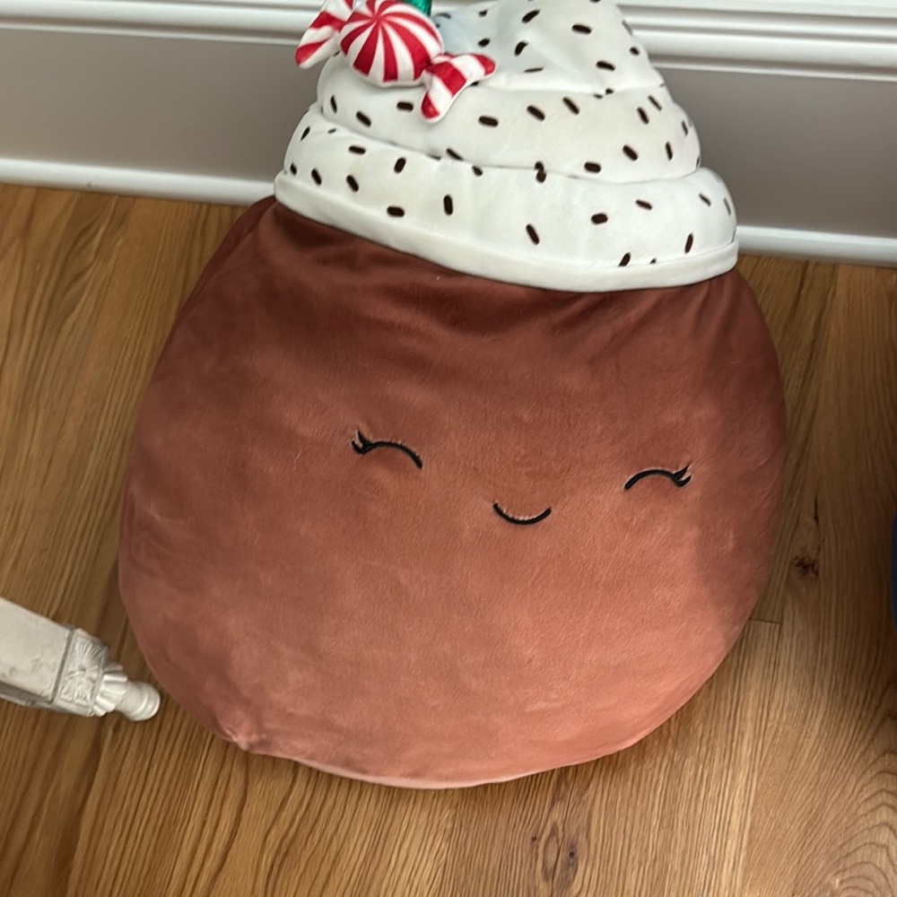 Plush Holiday Pillow with Peppermint Hat